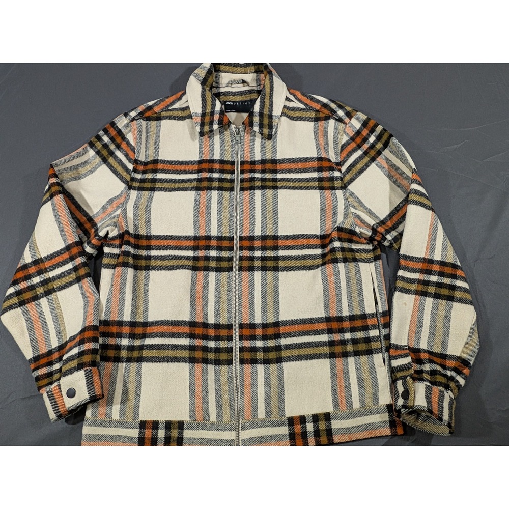 ASOS DESIGN Mens Plaid Harrington Jacket Orange Cream Black Check Sm 11669716